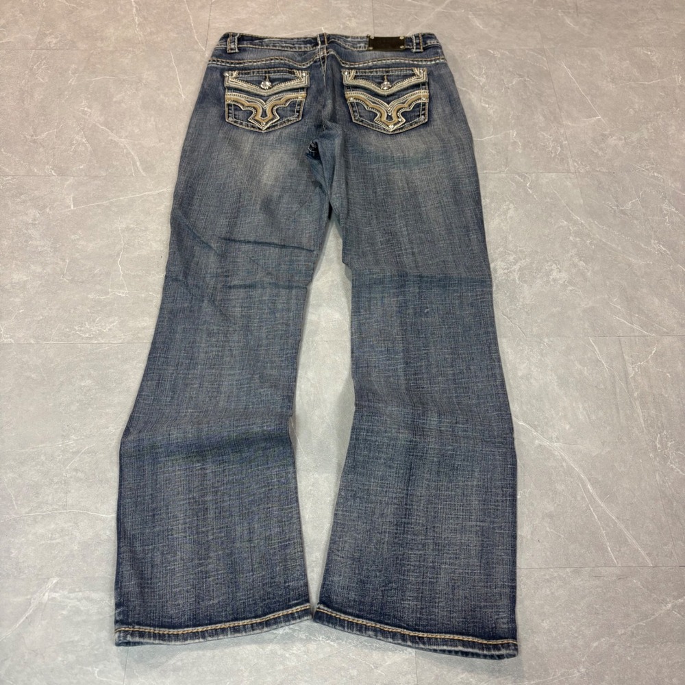 Live Hard Womens Bootcut Jeans Embroidered Rhinestone Pockets Size 10 32x29.5
